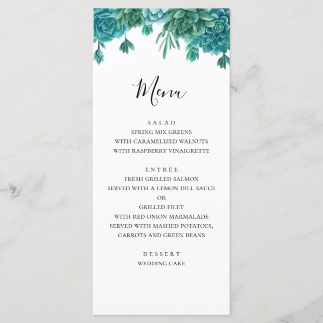 Succulent wedding menu. Summer dinner menu. Cactus Menu (Front)