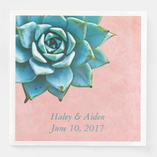 Succulent Wedding or Engagement Watercolor Pink Napkin