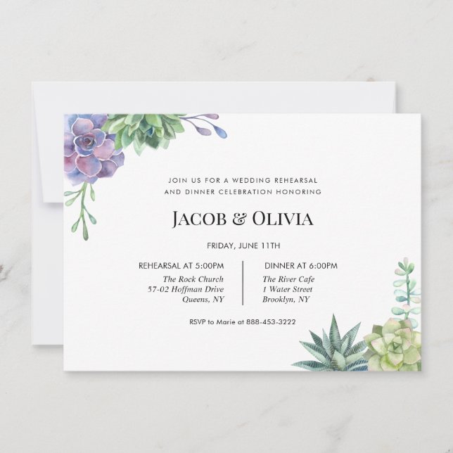 Succulent Wedding Rehearsal Dinner invite (Front)