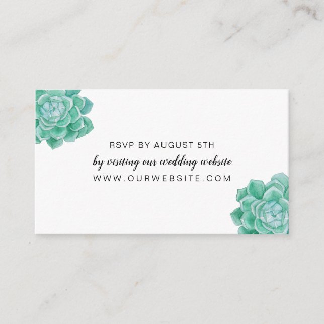 Succulent Wedding RSVP online website cards (Front)