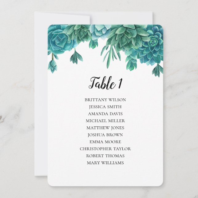 Succulent wedding seating chart. Cactus table plan Invitation (Front)