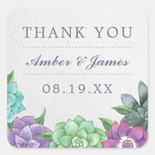 Succulent Wedding Thank You Stickers   Lavender