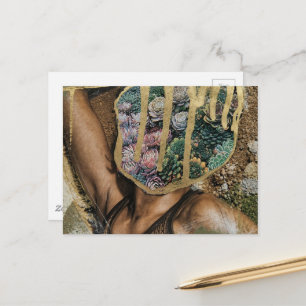 Succulent Woman in Desert surreal collage art Postcard