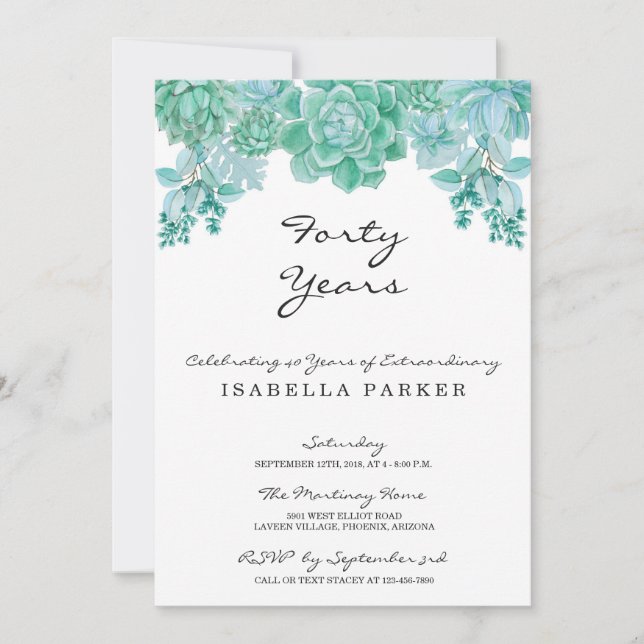 Succulent Woman's Birthday Invitation (Front)