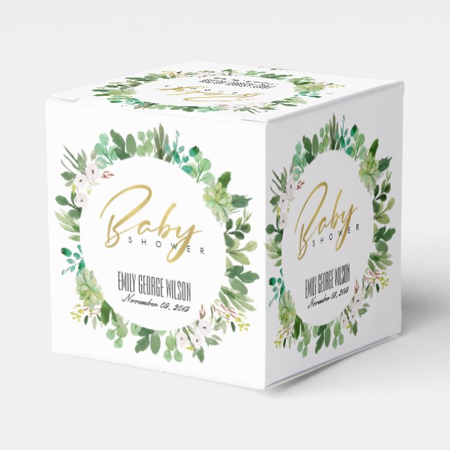 SUCCULENT WREATH FOLIAGE WATERCOLOR BABY SHOWER FAVOUR BOX (Front Side)