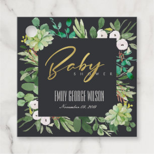 SUCCULENT WREATH FOLIAGE WATERCOLOR BABY SHOWER FAVOUR TAGS