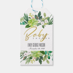 SUCCULENT WREATH FOLIAGE WATERCOLOR BABY SHOWER GIFT TAGS