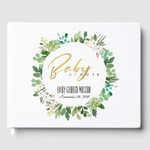 SUCCULENT WREATH FOLIAGE WATERCOLOR BABY SHOWER GUEST BOOK