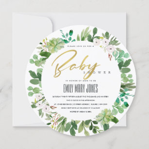 SUCCULENT WREATH FOLIAGE WATERCOLOR BABY SHOWER INVITATION