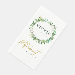 Succulent Wreath Foliage Watercolor Retirement Napkin