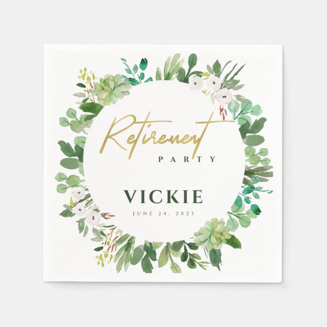 Succulent Wreath Foliage Watercolor Retirement  Napkin (Front)