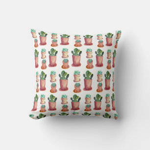 Succulents and cacti on white background cushion