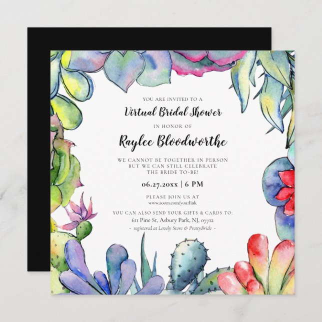 Succulents and cactus Virtual Bridal shower Invitation (Front/Back)