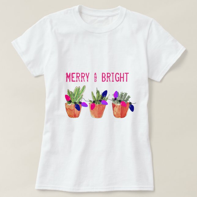 Succulents and Christmas Lights T-Shirt (Design Front)