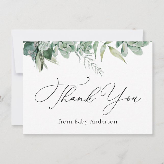 Succulents and Eucalyptus Baby Shower Thank You (Front)