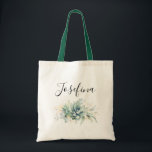 Succulents and Gold Greenery Elegant Script Name Tote Bag<br><div class="desc">Watercolor succulents and elegant gold leaves greenery tote bag for any party or shower.</div>
