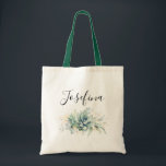 Succulents and Gold Greenery Elegant Script Name Tote Bag<br><div class="desc">Watercolor succulents and elegant gold leaves greenery tote bag for any party or shower.</div>