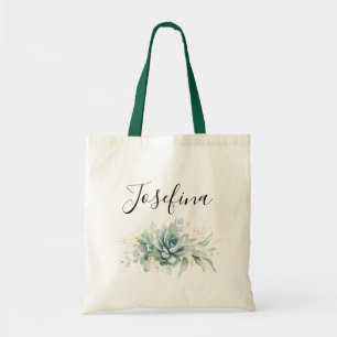 Succulents and Gold Greenery Elegant Script Name Tote Bag