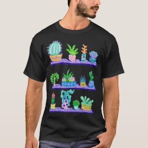 Succulents and Green Cactus on a Shelf T-Shirt