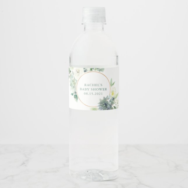 Succulents and Greenery Water Bottle Labels (Front)