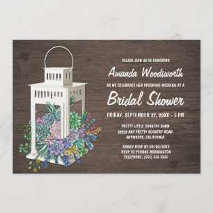 Succulents and Lantern Bridal Shower Invitations