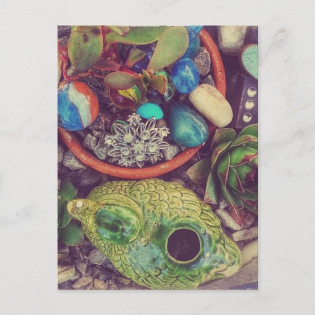 Succulents and Little Garden Art Objects Postcard (Front)