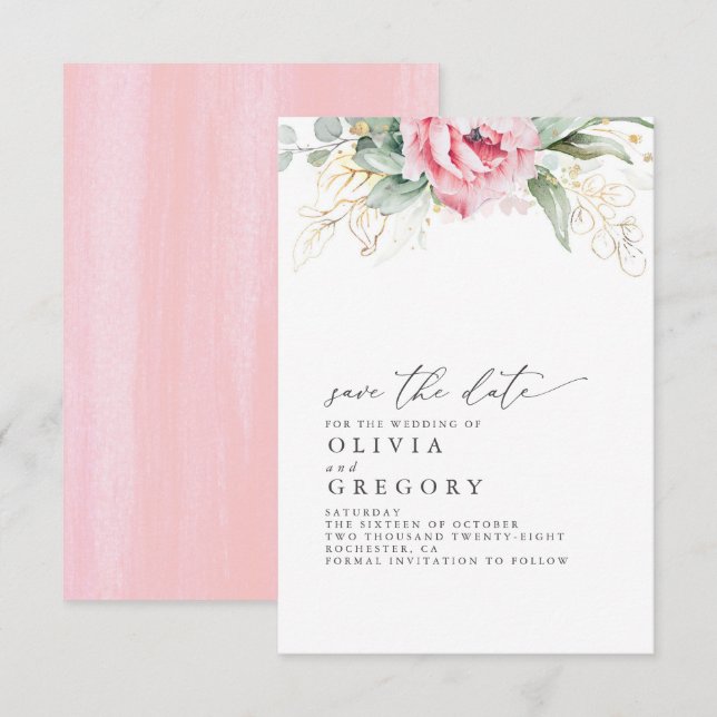Succulents and Pink Flowers Save the Date Announcement (Front/Back)