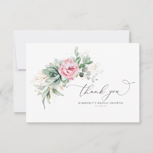Succulents and Pink Flowers Small Thank You (Front)