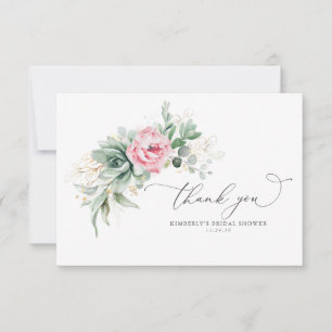 Succulents and Pink Flowers Small Thank You Card