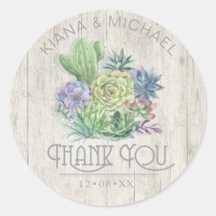 Succulents and Rustic Wood Wedding ID515 Classic Round Sticker