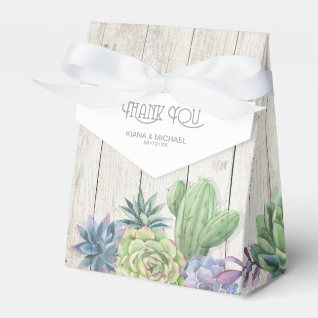 Succulents and Rustic Wood Wedding ID515 Favour Box (Front Side)