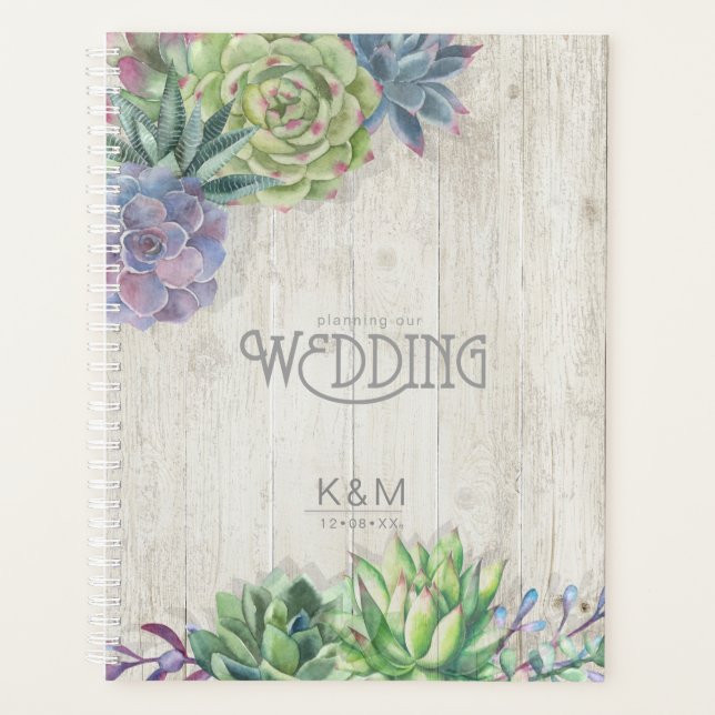 Succulents and Rustic Wood Wedding ID515 Planner (Front)
