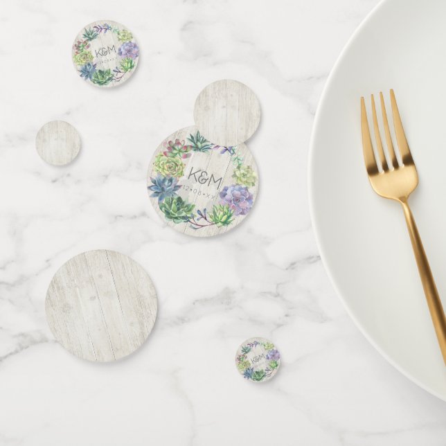 Succulents and Rustic Wood Wedding Wreath ID515 Confetti (Group)