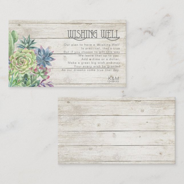 Succulents and Rustic Wood Wishing Well V1 ID515 Enclosure Card (Front/Back)