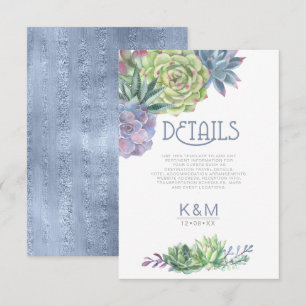 Succulents and Sparkle Details Insert Blue ID515 Invitation