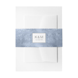 Succulents and Sparkle Wedding Dusty Blue ID515 Invitation Belly Band