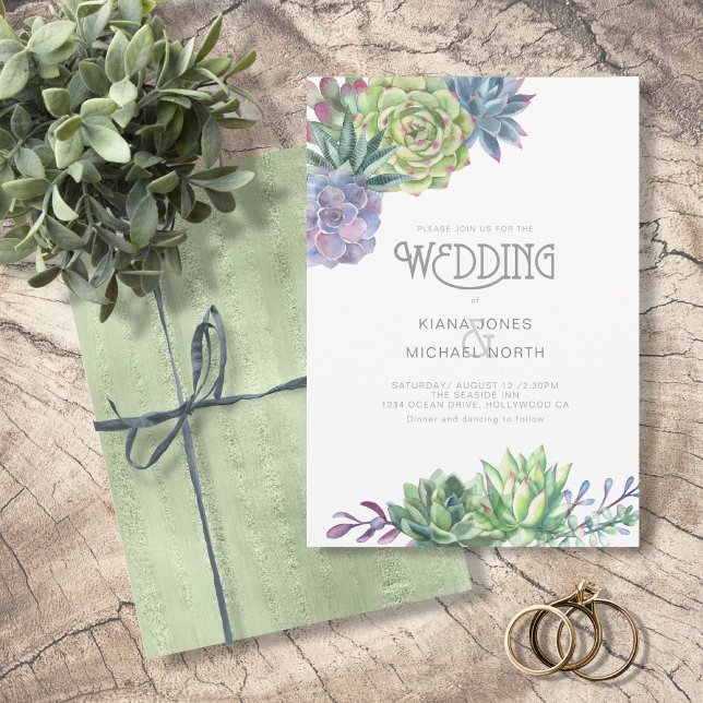 Succulents and Sparkle Wedding Green ID515 Invitation (Creator Uploaded)