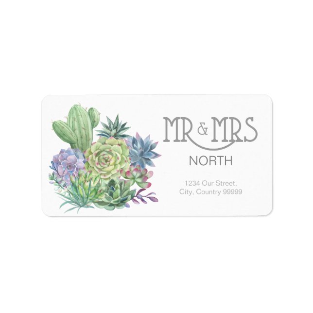 Succulents and Sparkle Wedding Mr & Mrs ID515 Label (Front)