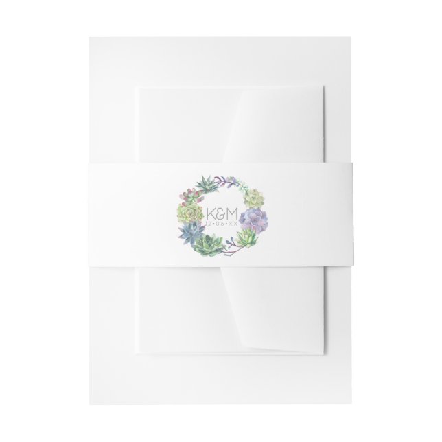 Succulents and Sparkle Wedding Wreath ID515 Invitation Belly Band (Front Example)