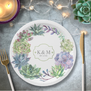 Succulents and Sparkle Wedding Wreath ID515 Paper Plate
