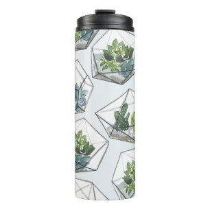 Succulents Aquariums Watercolor Seamless Pattern Thermal Tumbler