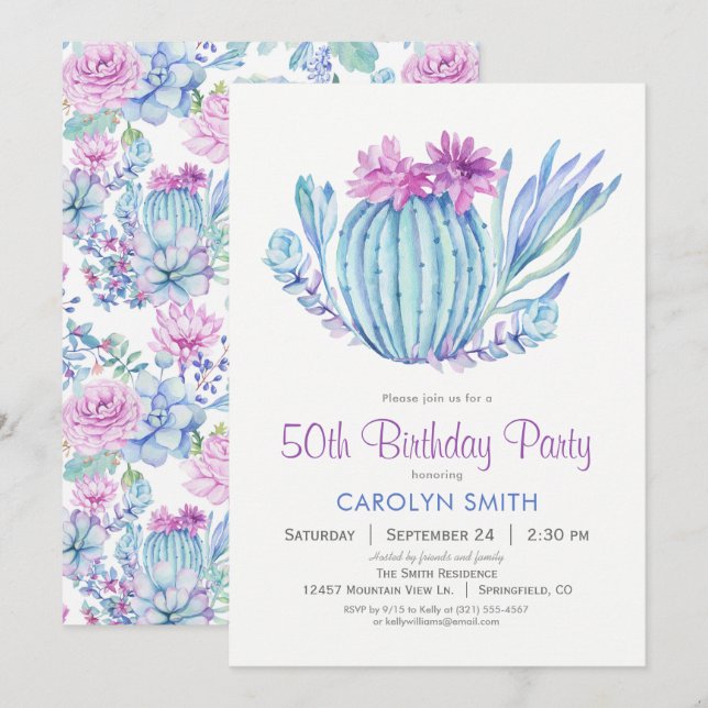 Succulents Birthday Party Invitation (Front/Back)