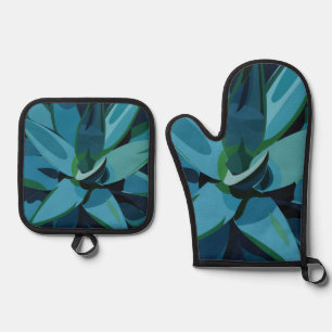 Succulents Blue Agave Cactus Succulents Oven Mitt & Pot Holder Set