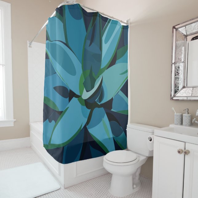 Succulents Blue Agave Cactus Succulents Shower Curtain (In Situ)