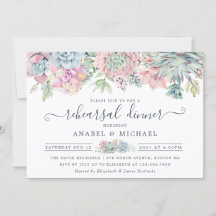 Succulents Blush Floral Cactus Rehearsal Dinner Invitation