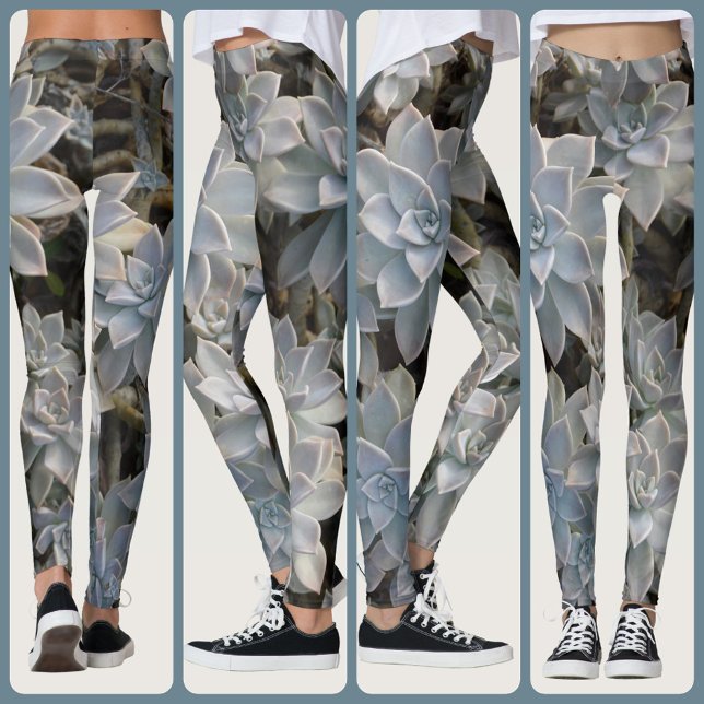 Succulents Botanical Silvery Blue Leggings (Creator Uploaded)