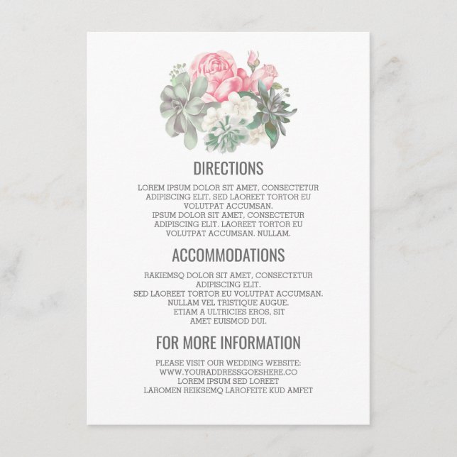 Succulents Bouquet Wedding Details- Information Enclosure Card (Front)