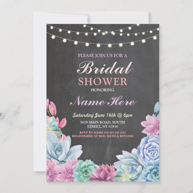 Succulents Bridal Shower Rustic Chalk Light Invite (Front)