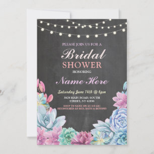 Succulents Bridal Shower Rustic Chalk Light Invite