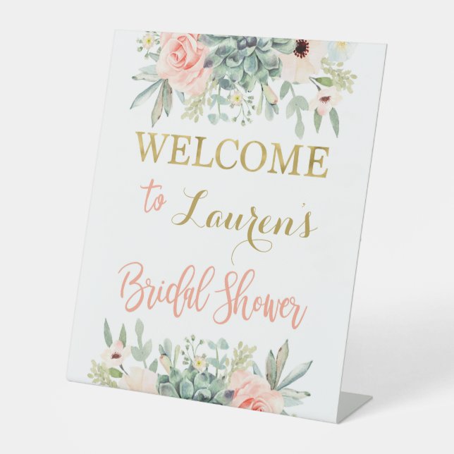Succulents Bridal Shower welcome Pedestal Sign (Front)